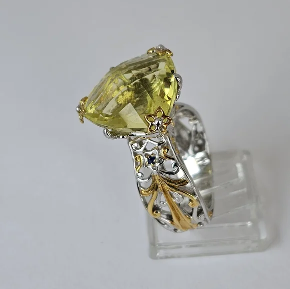 Genuine Ouro Verde Quartz Palladium Sterling Silver & 18k Ring Sz 7! - Picture 4 of 8